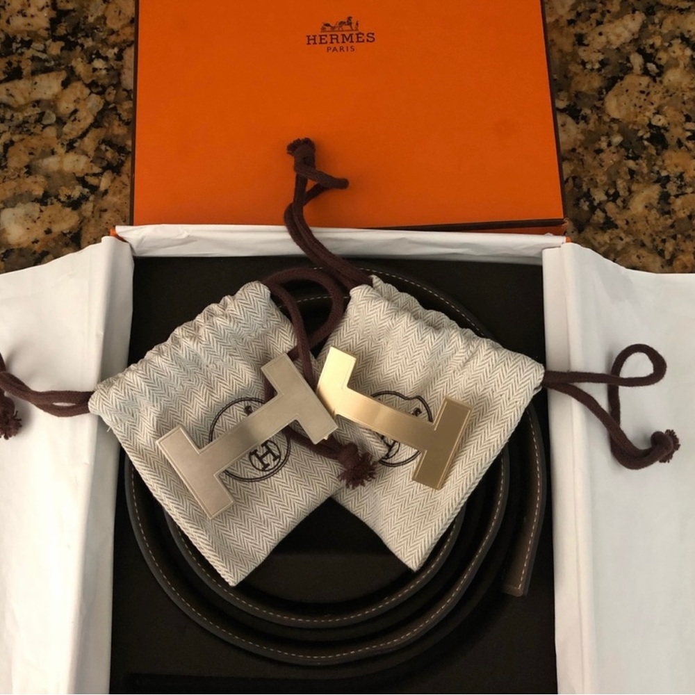 Hermes reversible belt black/ Etoupe 85